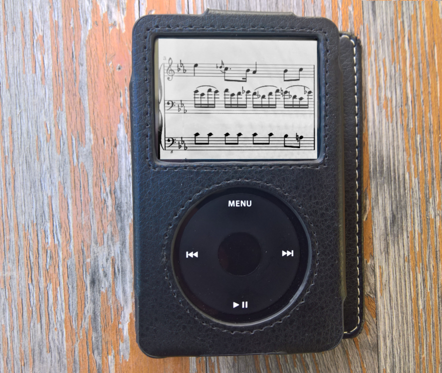 iPod with Bach notation video